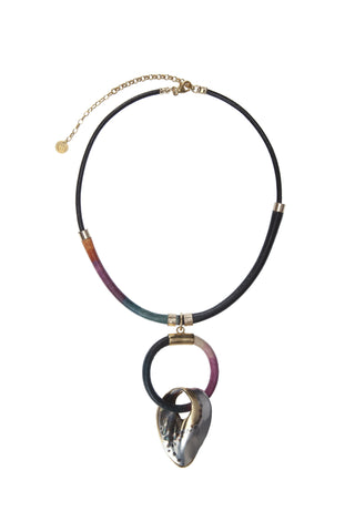 Multi-coloured leather petal blade necklace